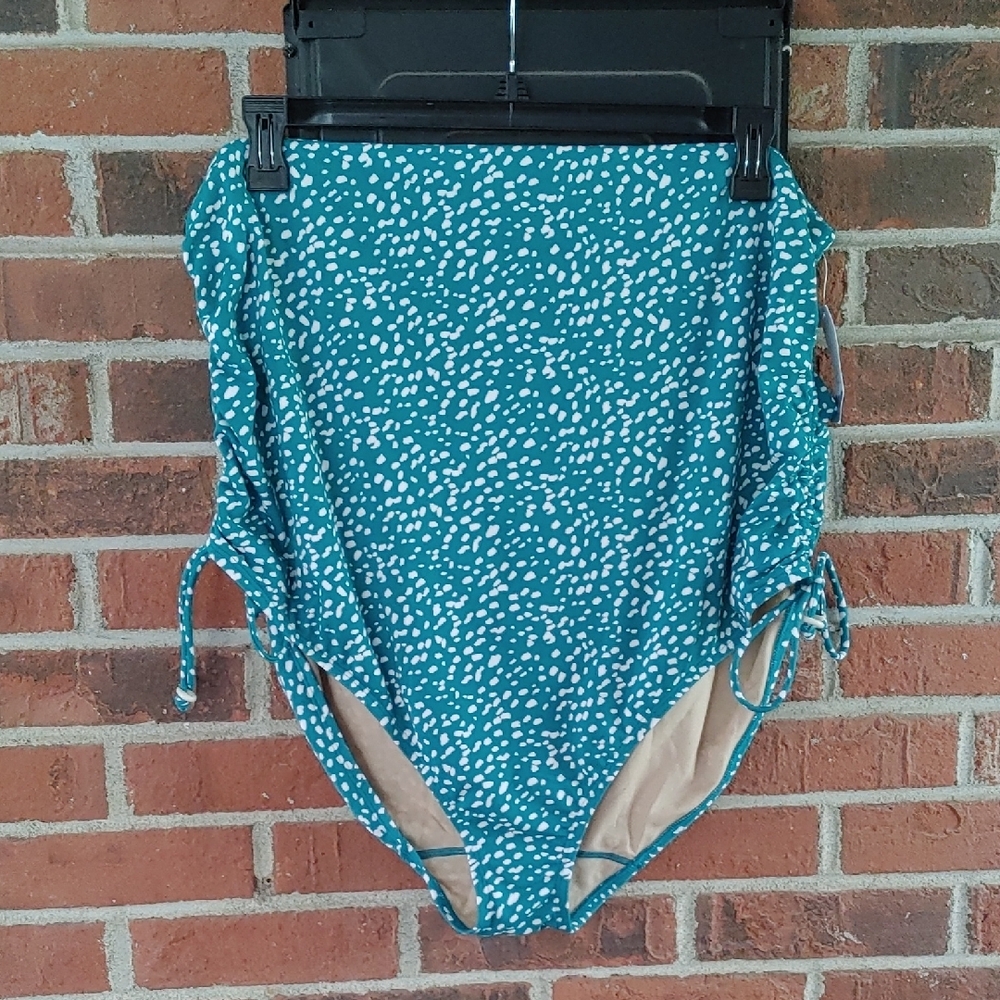 Swim By Cacique Teal And White Adjustable Side Bikini Bottom Size 28